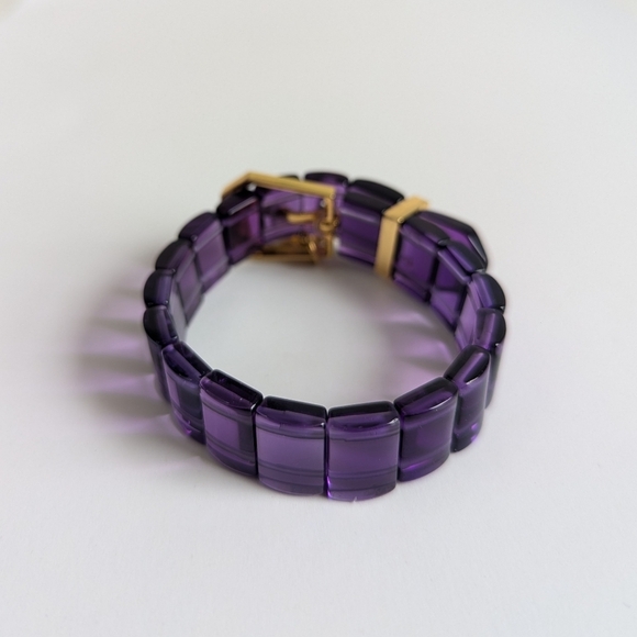 Rustic Cuff Amethyst/ Pink Stretchy Bracelet Set Buckle Motif, Shamballa Crystal - Picture 7 of 13